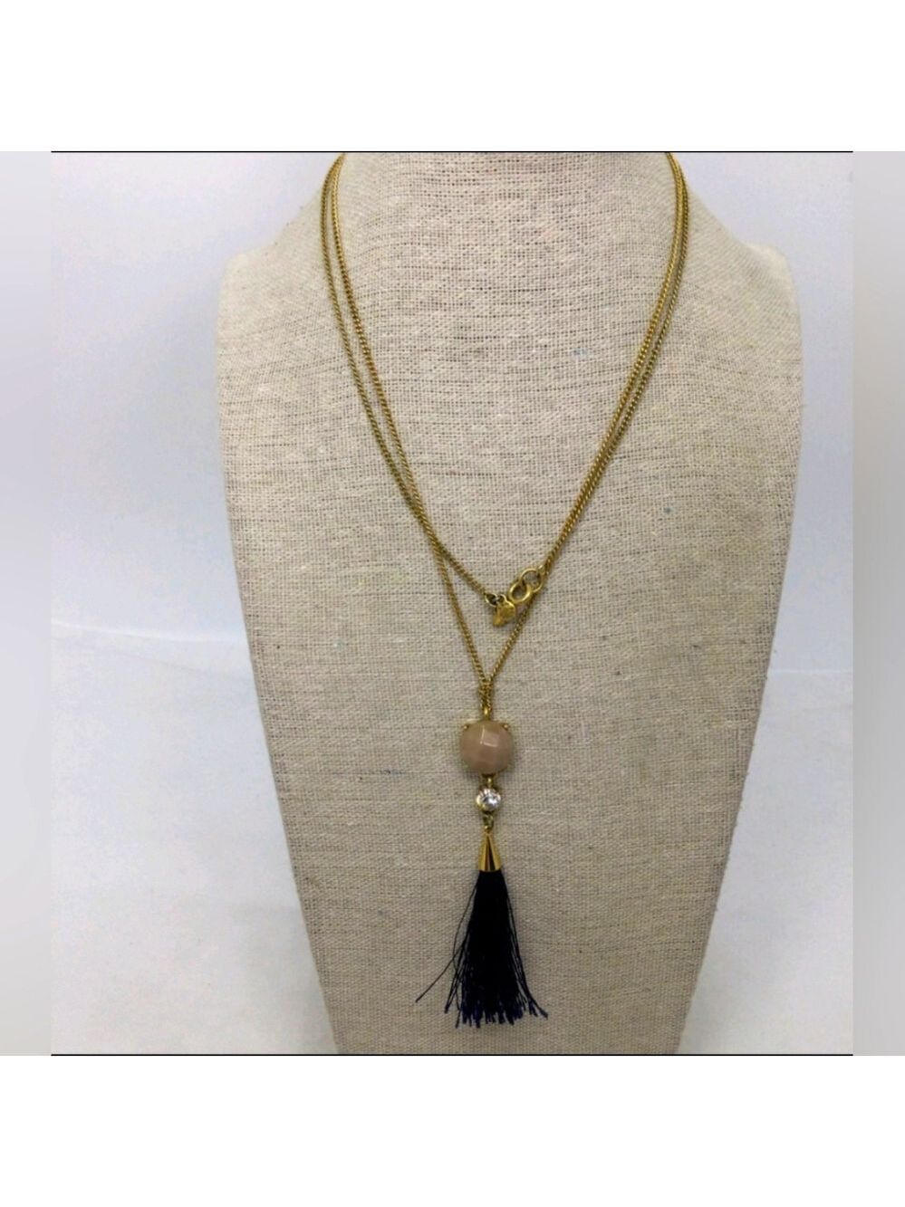Ann Taylor Blue Tassel Pendant Long Chain Necklace 32"
